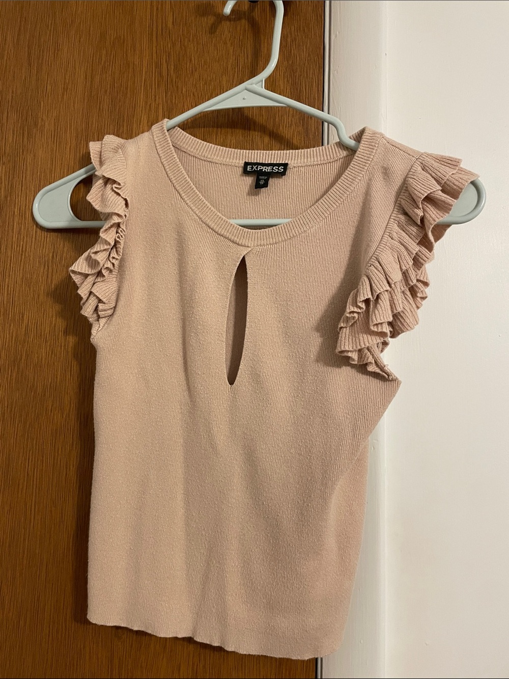 Express Ruffle Sleeve Tank with Keyhole